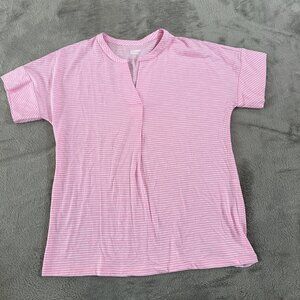 Lands' End Pink Striped Short Sleeve Tee Shirt Cotton SMALL 6/8